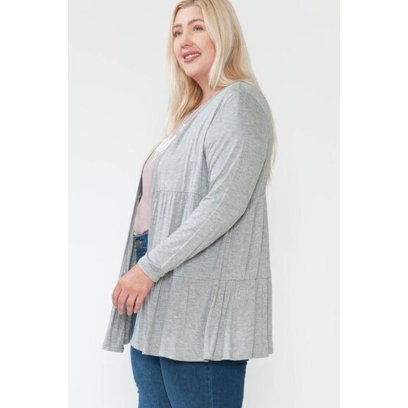 Womens Plus Size 1X Gray Tiered Open Cardigan Sweater - Picture 3 of 8